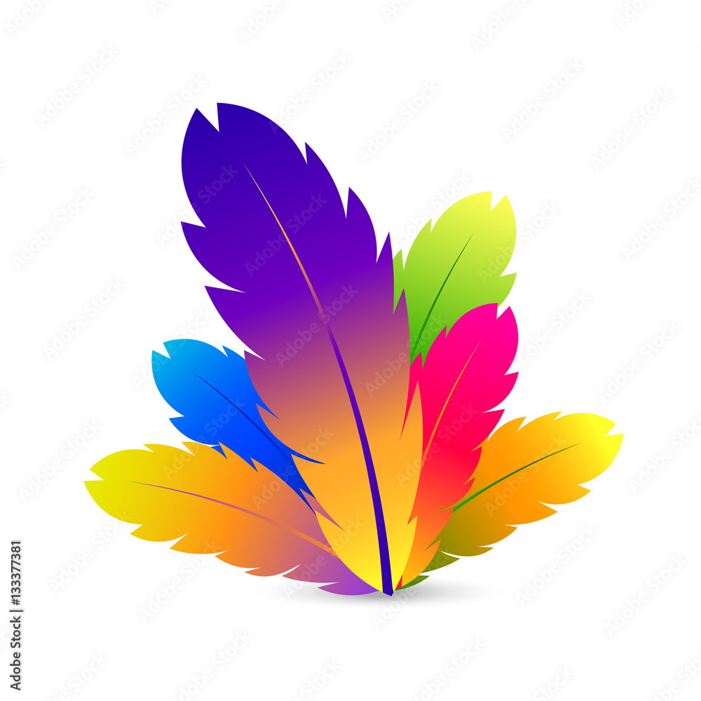 Feather with different color. Vector illustration
