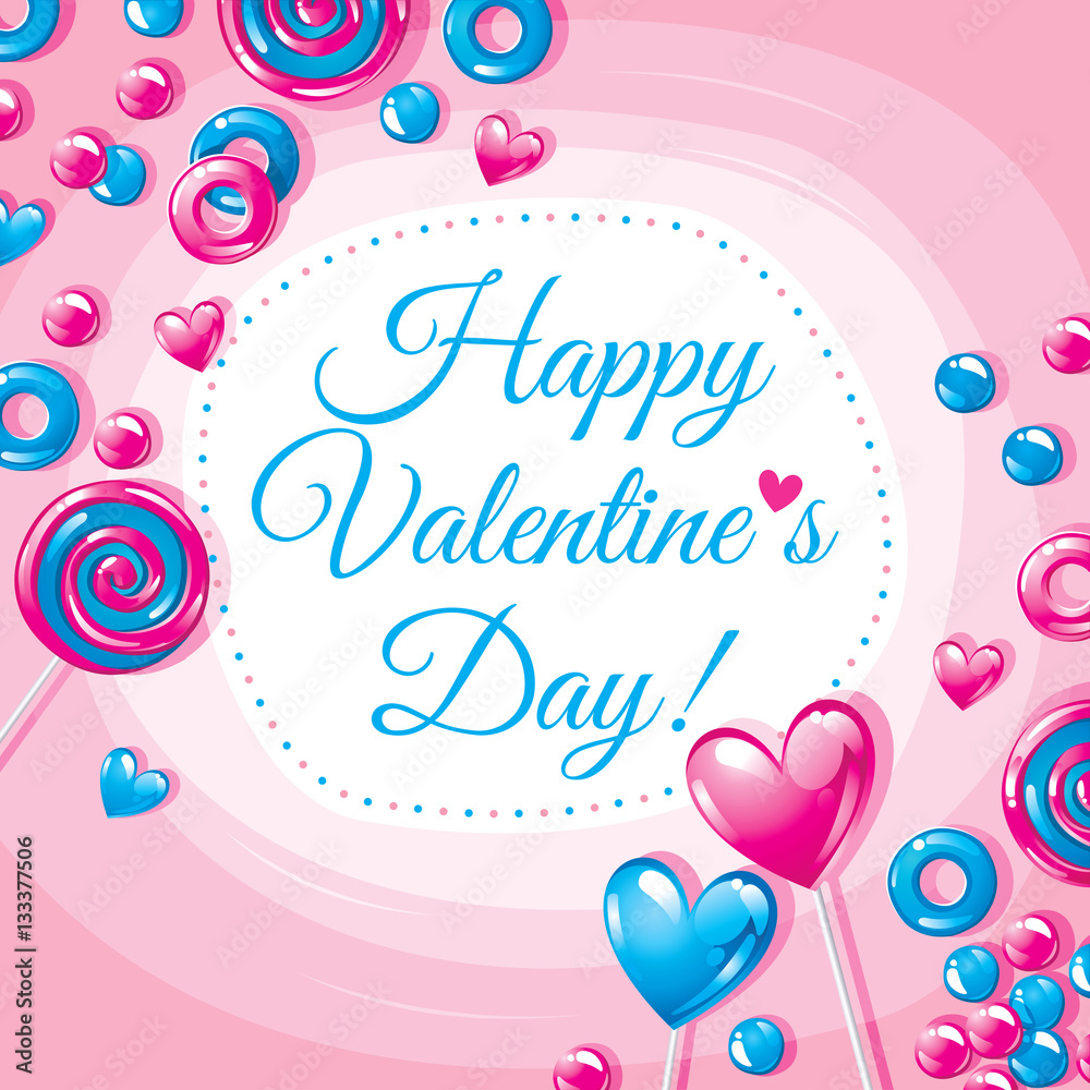 Valentine’s Day card with candies. Vector illustration