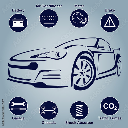 Car Auto Service Abstract Lines. Design elements with mechanical parts icons. Vector illustration