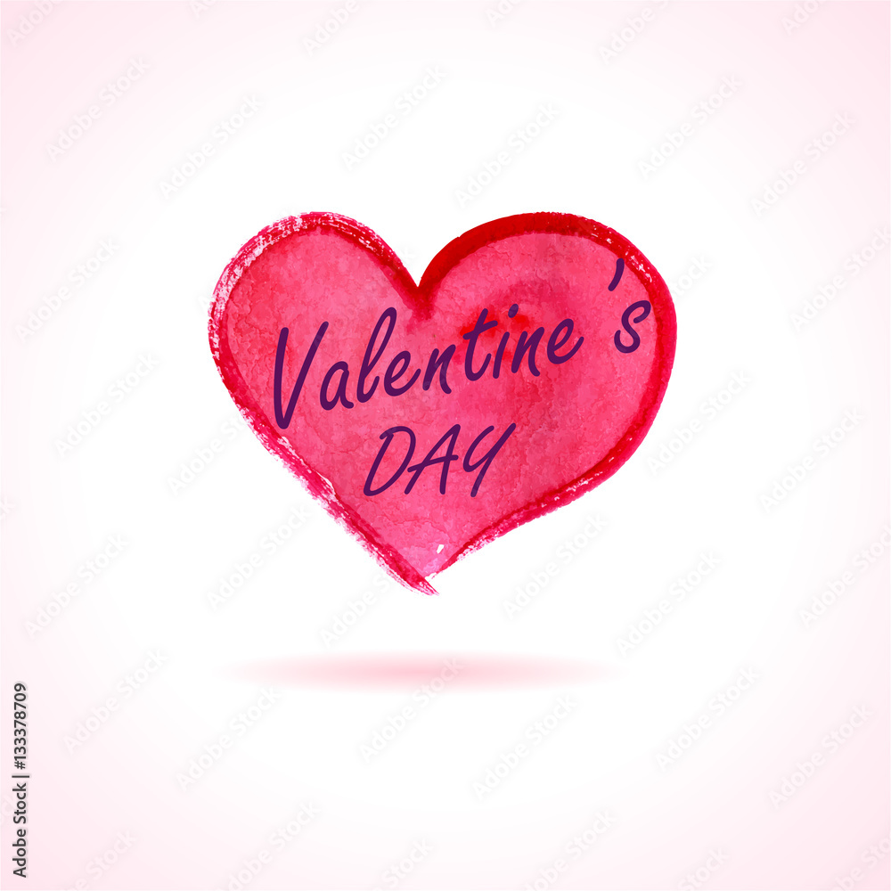 Watercolor painted red heart, Valentine's Day free typography. Vector element for your card, banner, flyer