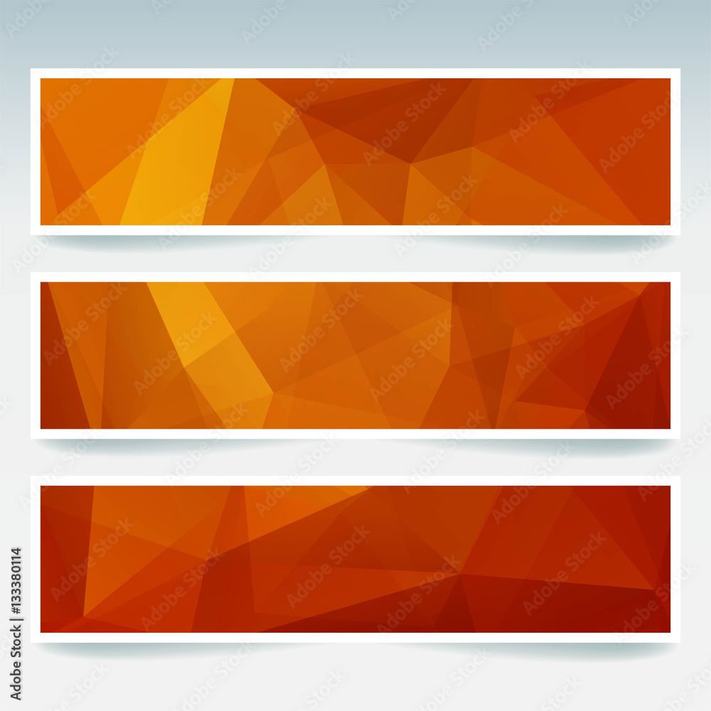 Set of banner templates with abstract background. Modern vector banners with polygonal background. Orange colors