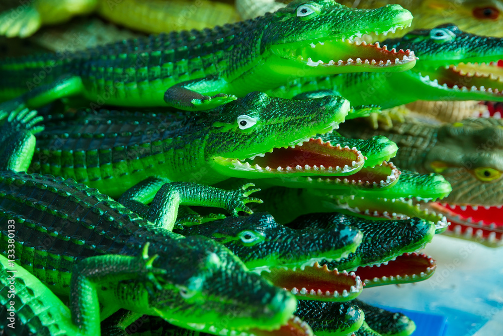 Close up Crocodile green rubber toy for children Close up Crocodile green rubber toy for children