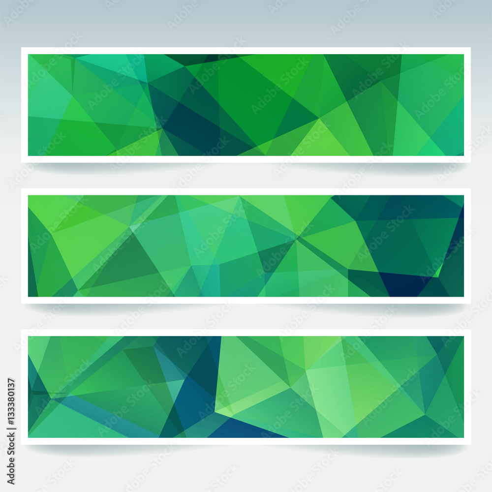 Abstract banner with business design templates. Set of Banners with polygonal mosaic backgrounds. Geometric triangular vector illustration. Green, blue colors.