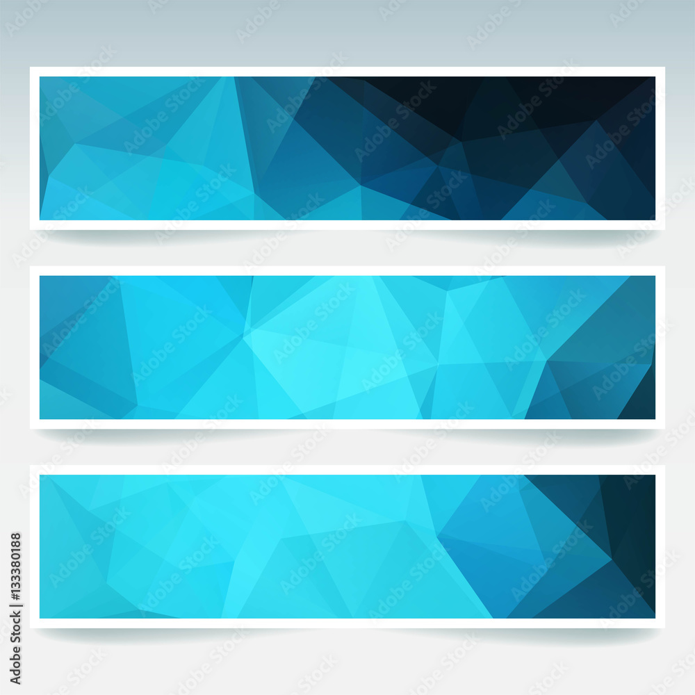 Abstract blue banner with business design templates. Set of Banners with polygonal mosaic backgrounds. Geometric triangular vector illustration.