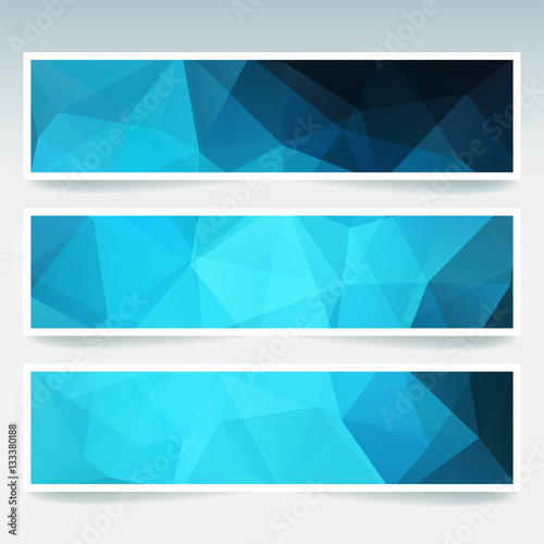 Abstract blue banner with business design templates. Set of Banners with polygonal mosaic backgrounds. Geometric triangular vector illustration.