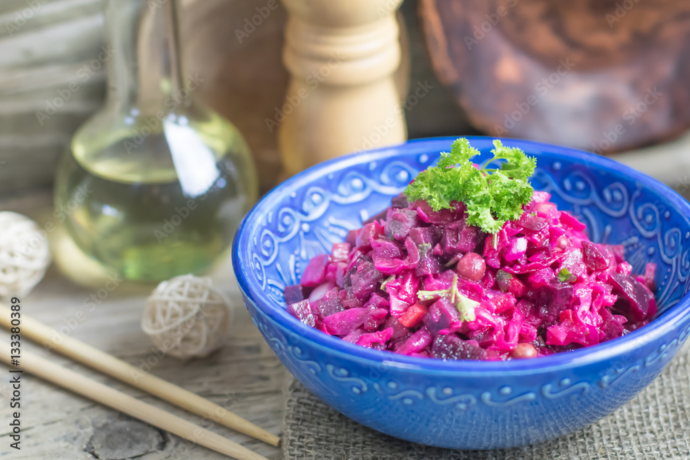 Vinaigrette vegan nutritional vegetarian salad with boiled veget Vinaigrette vegan nutritional vegetarian salad with boiled veget
