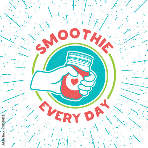 Retro vintage logo for smoothie shop.  Logo with smoothie jar and hand. Symbol, label, badge for store with drinks. Vector. 
