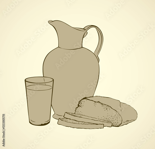 A healthy breakfast of milk bread and cheese