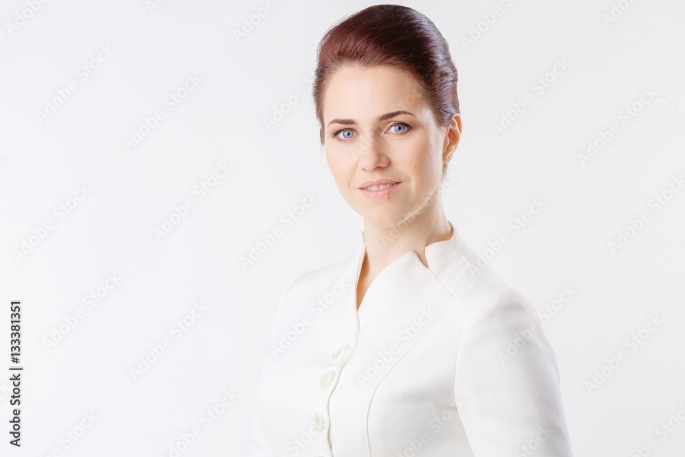 Portrait of smiling business woman, isolated on white background Portrait of smiling business woman, isolated on white background