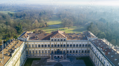 Villa Reale, Monza, Italia. Vista aerea della Villa Reale 15/01/2017. Giardini Reali e parco di Monza. Reggia, palazzo in stile neoclassico