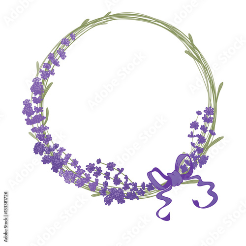 Floral wreath of lavender flowers isolated on white.