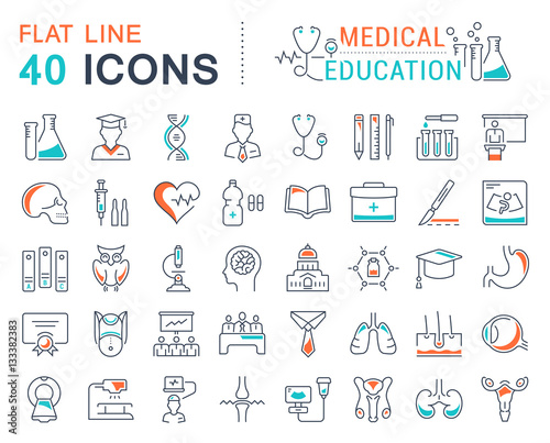 Set Vector Flat Line Icons Medical Education