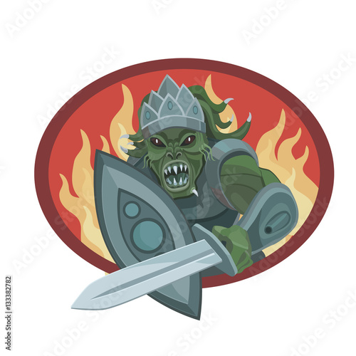Warrior aliens with sword and shield/ Warrior aliens with sword and shield creates destruction and fire, they attack the peaceful creatures subordinate their will to freedom