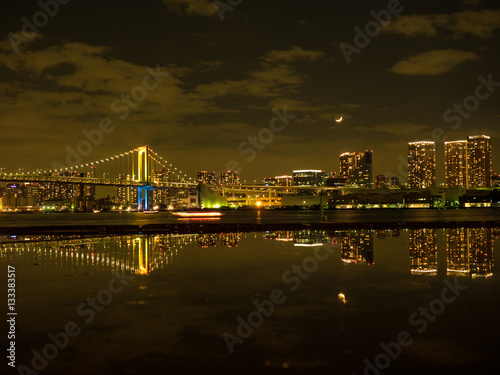 都内の夜景に沈む月