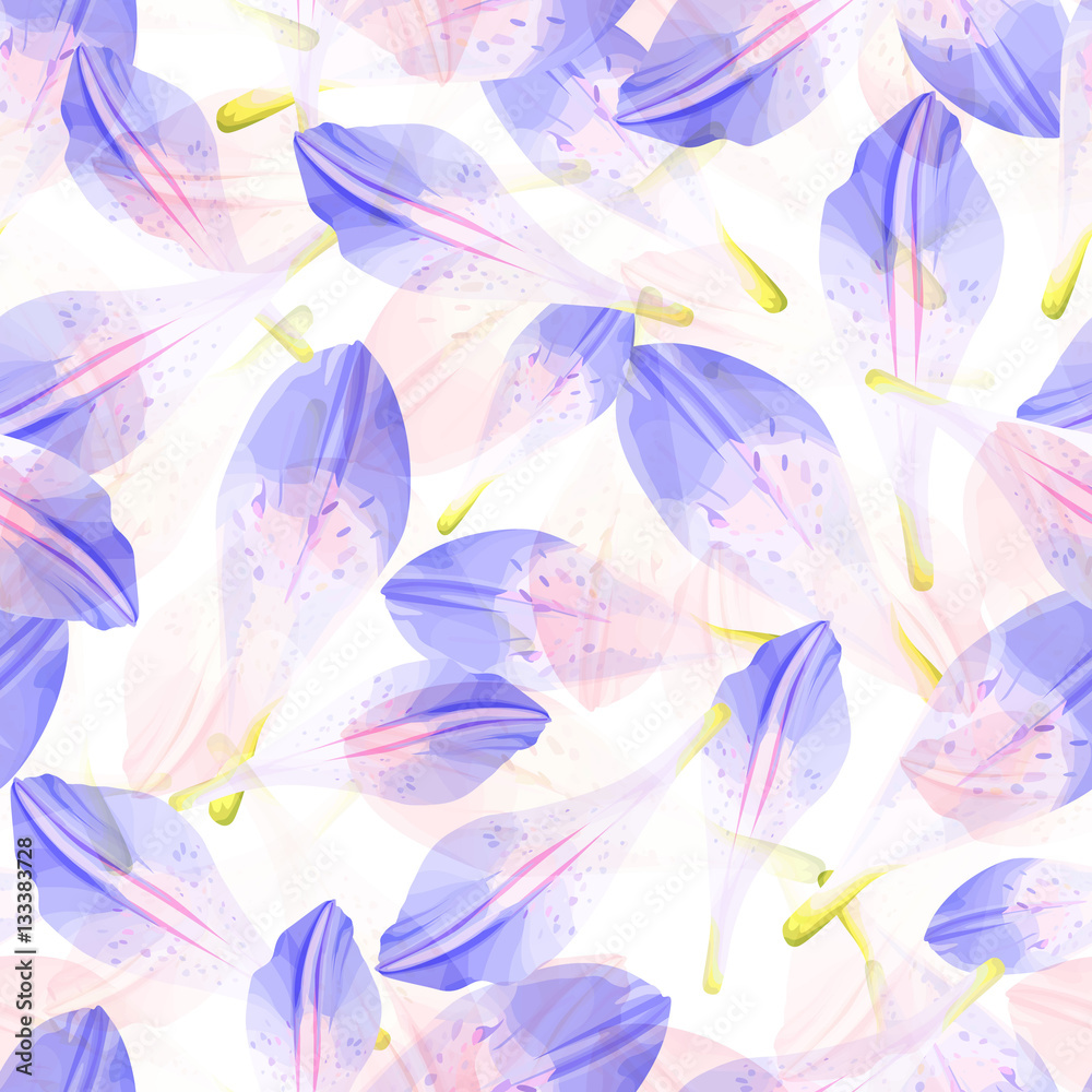 Seamless pattern with purple flower petals