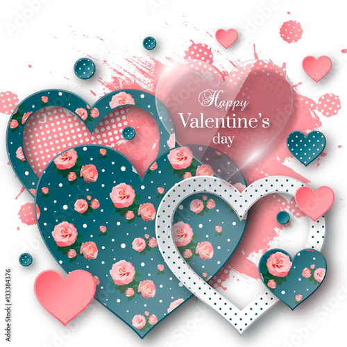 3D Fototapete Rosen - Fototapete Valentine's day background with cut paper heart.