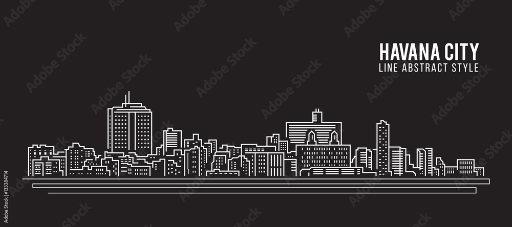 Cityscape Building Line art Vector Illustration design - Havana city
