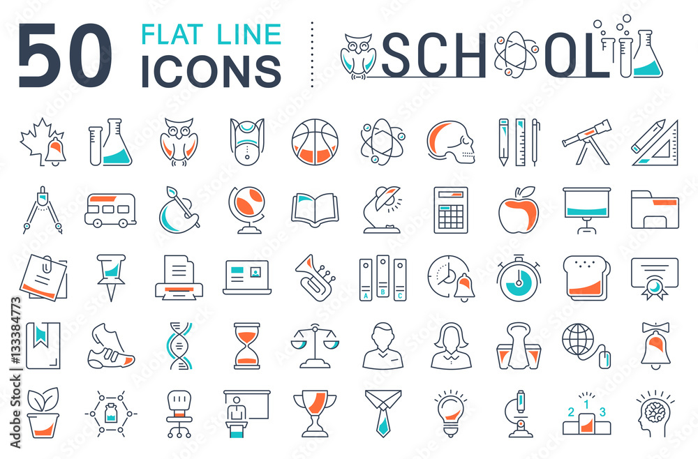Set Vector Flat Line Icons School Set Vector Flat Line Icons School
