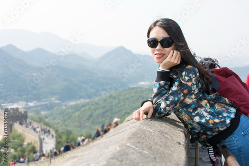 Girl at the Great wall of China