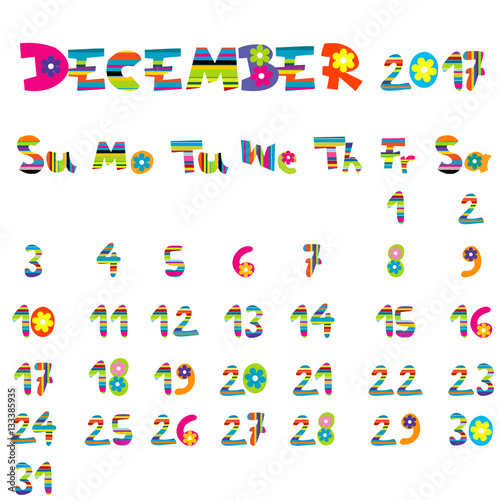 December 2017 calendar