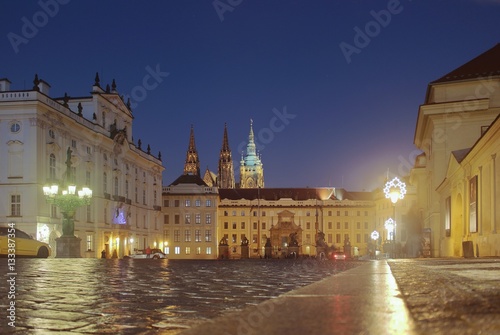 The castle and the cathedral, Prague by night, the famous romantic capital of Chech republic, Europe.