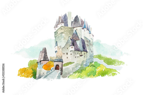Castle Eltz in Germany famous landmarks travel and tourism waercolor illustration photo