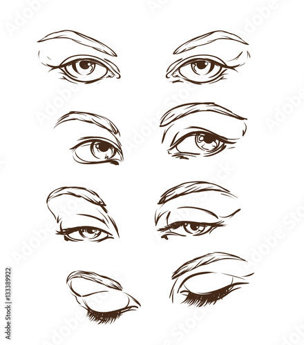 Hand drawn women's eyes vintage. Vector illustration. Fashion design