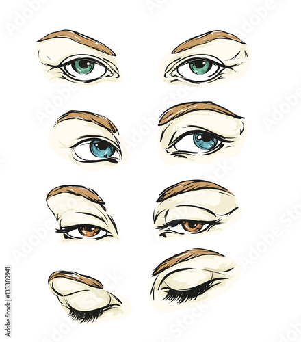 Hand drawn women's eyes vintage. Vector illustration. Fashion design