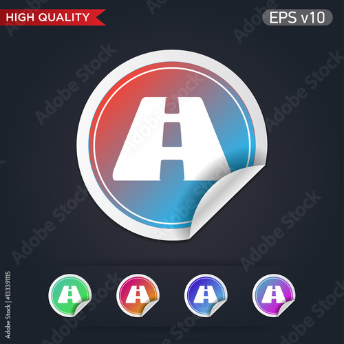 Colored icon or button of road symbol with background
