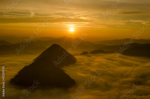 Pieniny yellow sunrise