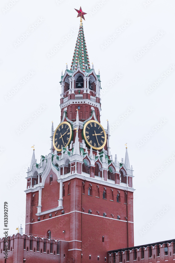 Moscow Kremlin, Red Square, Spasskaya Tower. Winter.