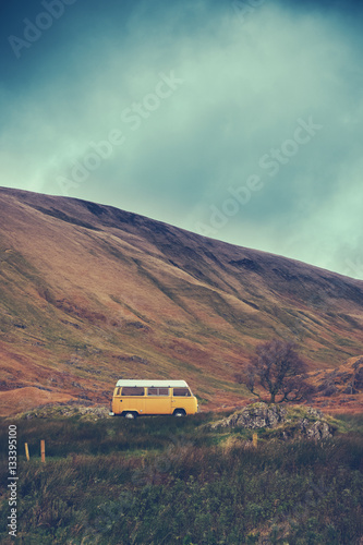 Vintage Camper Van In The Wilderness