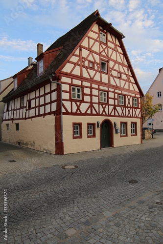 Historical half timber house in Kolpingstrasse 7 in Hilpoltstein, Germany. It is a listed monument