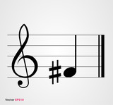 Sharp musical symbol with note, treble clef and staff
