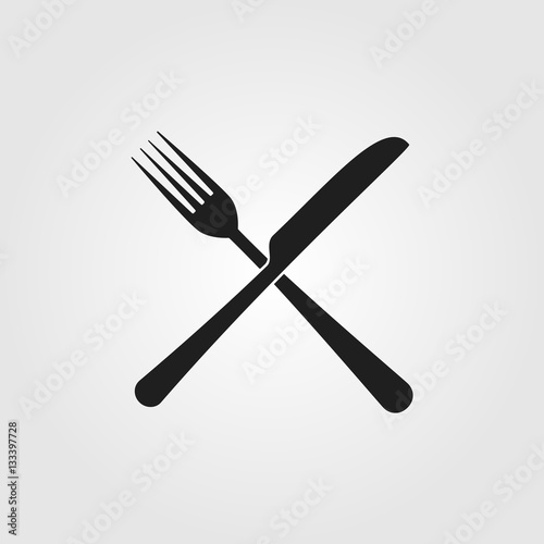 knife and fork vector flat black icon on light gray background