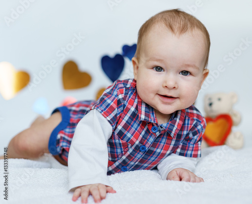 Valentines Day - beautiful little boy . Series of photos.