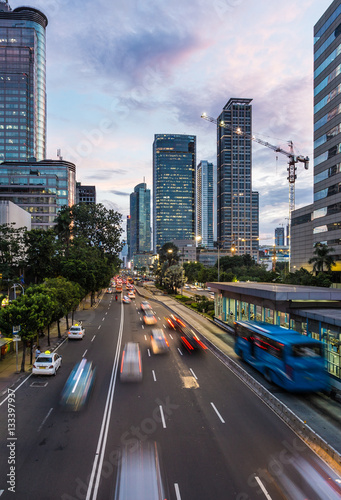 Traffic rushing in Jakarta business district in Indonesia capita