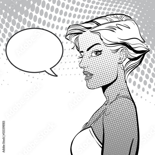 Obraz na plátně Strict woman with short hair looking questioningly