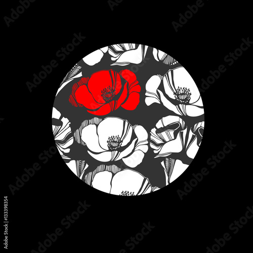 Fototapeta Naklejka Na Ścianę i Meble -  poppy nature flower vector plant pattern drawing