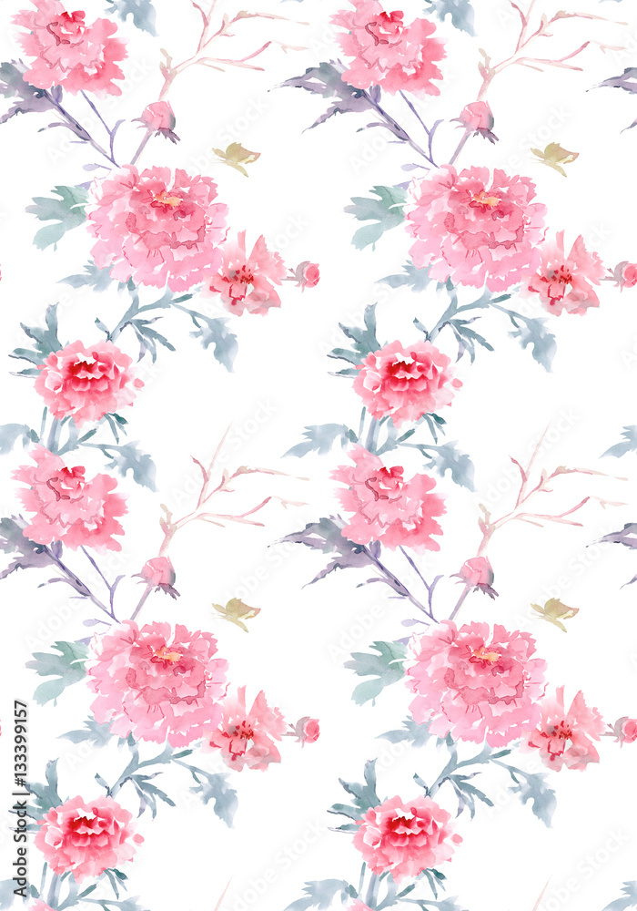 elegant seamless texture with floral pattern. watercolor paintin