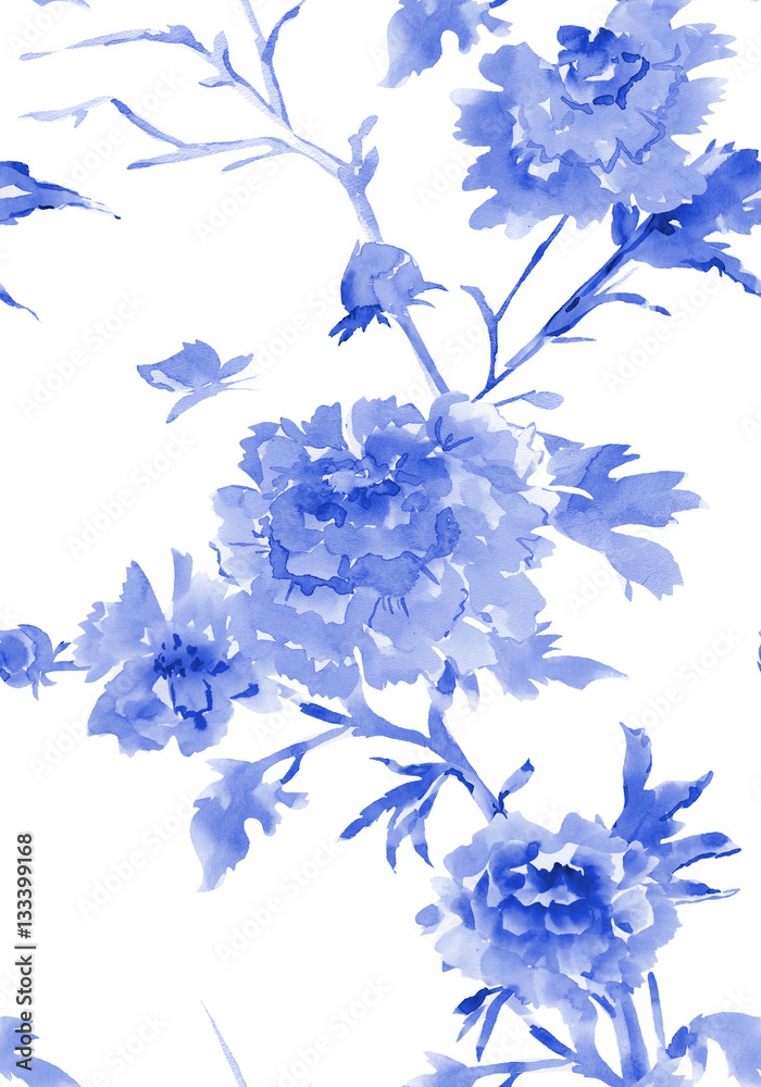 Obraz premium ink seamless texture with flowers. watercolor painting