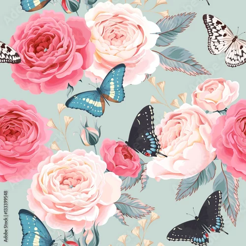 Tapety Bezszwowe piwonia róż i motyl