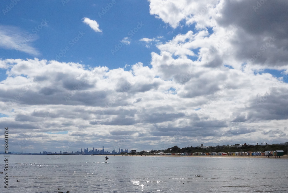Melbourne skyline seen from Brighton Beach
