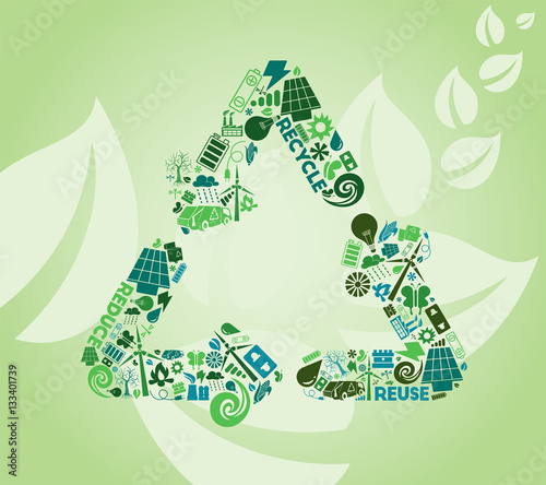 Recycle sign create from icons of green energy and save environment concept.