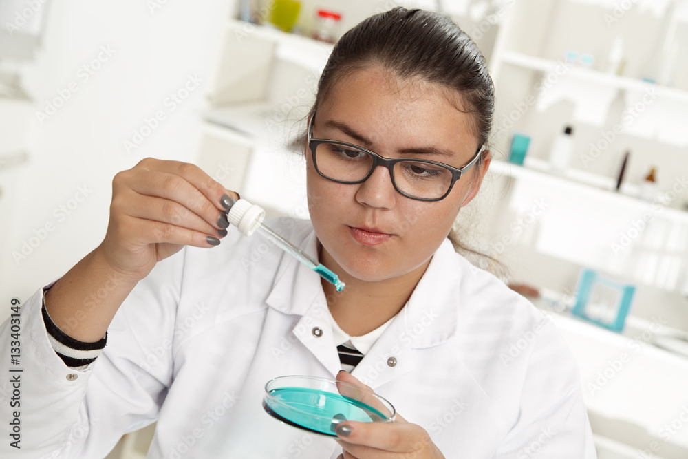 High School student. Student working at laboratory class High School student. Student working at laboratory class