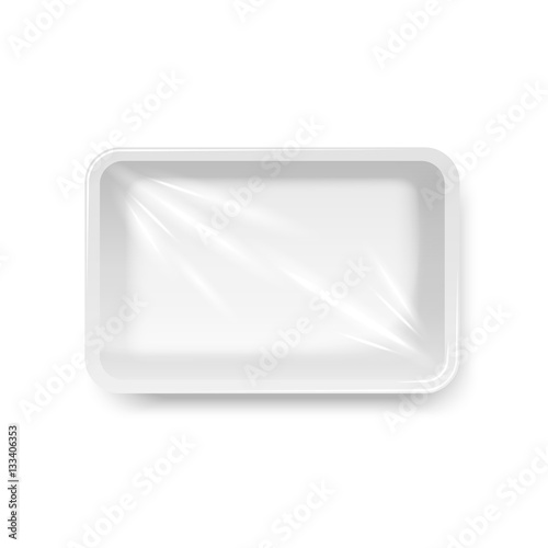 Food container with Stretch wrap, top view, vector template, isolated on white
