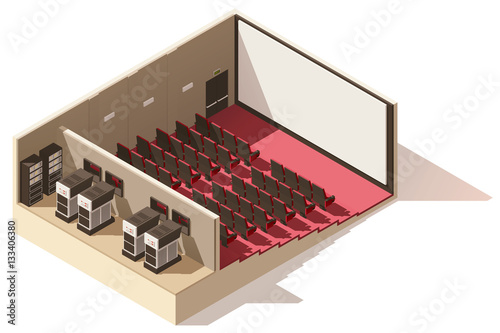 Vector isometric low poly movie theater cutaway