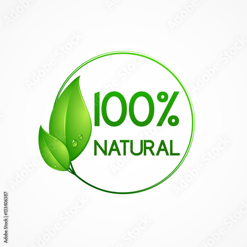Natural product, green round frame with leaves, vector illustration