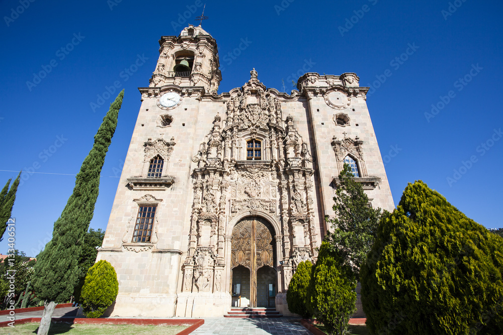 Facade of the Templo San Cayetano church in Guanajuato in Mexico (North America)