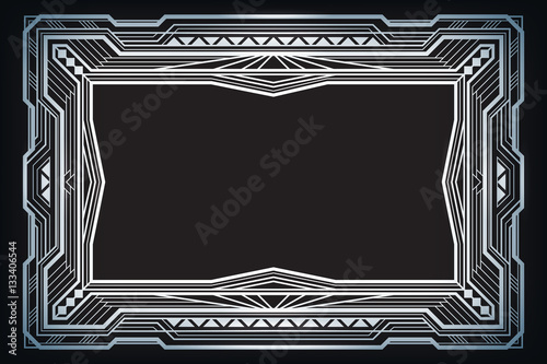 Rectangular blue retro frame, art deco style of 1920s. 3:2 proportions.